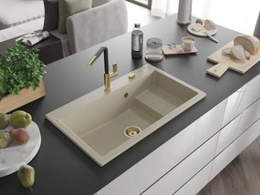 Mexen Omar lavello in granito a 1 vasca 800 x 480 mm, beige, sifone dorato - 6520801005-69-G