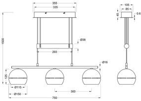 Trio - Lampadario a sospensione con filo FLETCHER 3xE14/40W/230V ottone