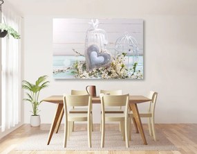 Quadro su tela – Cuoricino vintage e lanterne