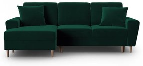 Divano angolare verde allungabile e con contenitore (con penisola a sinistra/con chaise lounge) con rivestimento in velluto Kyoto – Cosmopolitan Design
