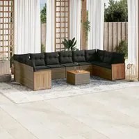 Set Divani da Giardino 11 pz con Cuscini in Polyrattan Grigio 3260415