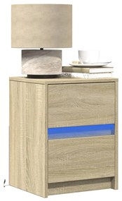 Comodini Con Luci Led 2pz Rovere Sonoma İn Legno Multistrato /