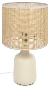 Kave Home - Lampada da tavolo Erna in ceramica bianca e bambÃ¹ con finitura naturale