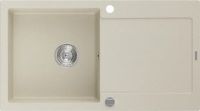 Mexen Leo lavello in granito a 1 vasca con sgocciolatoio 900 x 500 mm, beige, sifone cromato - 6501901010-69