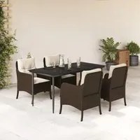 Set da Pranzo da Giardino 5pz con Cuscini in Polyrattan Marrone 3211937