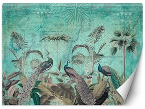 Carta Da Parati, Foglie di palma 3D turchese tropicale