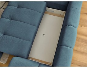 Divano angolare blu allungabile e con contenitore (penisola a sinistra/a L) con rivestimento in ciniglia Fuji – Bobochic Paris