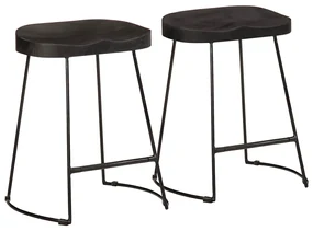 Sgabelli Da Bar 2 Pz Neri 46x38x52 Cm Legno Massello Di Mango /
