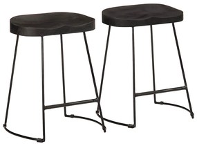 Sgabelli Da Bar 2 Pz Neri 46x38x52 Cm Legno Massello Di Mango /