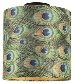 Plafoniera con paralume in velluto pavone con oro 25 cm - Combi nero