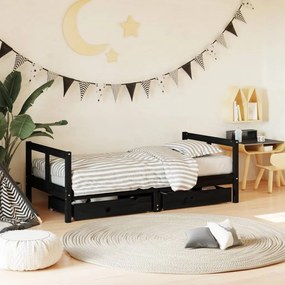 Giroletto Per Bambini Con Cassetti Nero 80x160 Cm Massello Pino /