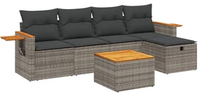 Set divano da giardino 6 pz con cuscini grigio in polyrattan