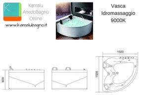 Kamalu - vasca idromassaggio semicircolare 150x150cm modello 9000k