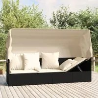 Lettino Prendisole Esterno con Tetto e Cuscini Nero Polyrattan cod mxl 65501