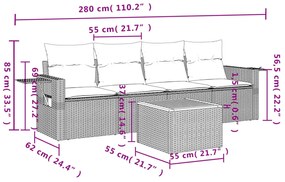 Set divano da giardino 5 pz con cuscini grigio in polyrattan