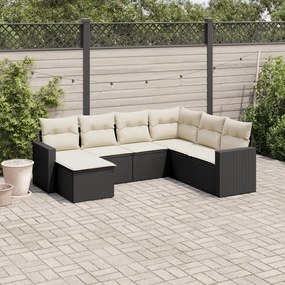 Set divani da giardino con cuscini 7pz nero polyrattan