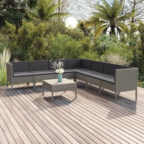 Set divani da giardino 8 pz con cuscini in polyrattan grigio