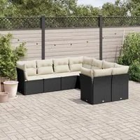 Set Divani da Giardino con Cuscini 8 pz Nero in Polyrattan 3250425