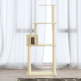 Albero per gatti con tiragraffi in sisal crema 147 cm