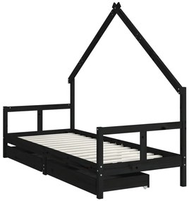 Giroletto bambini con cassetti nero 80x200cm massello di pino