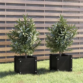 Fioriere Da Giardino 2 Pz Nere 31x31x31 Cm İn Massello Di Pino /