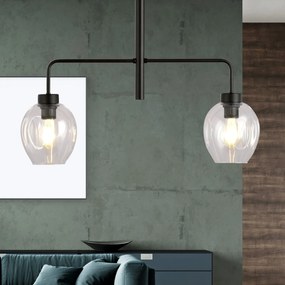 Lampadario Moderno 2 Luci Lukka In Accaio Nero E Vetro Trasparente