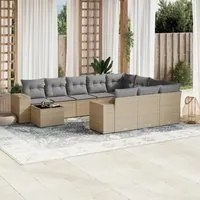 Set Divani da Giardino 11 pz con Cuscini Beige in Polyrattan 3223128