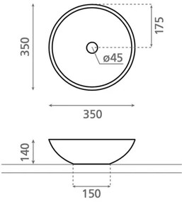 Bathco 4015 - Lavabo da appoggio CASTELLON Ø 35 cm porcellana/bianco