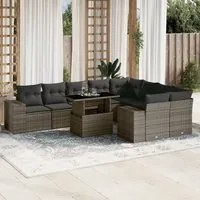 Set Divano da Giardino 10 pz con Cuscini Grigio in Polyrattan 3269390