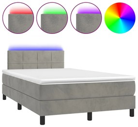 Letto a Molle Materasso e LED Grigio Chiaro 120x190 cm Velluto