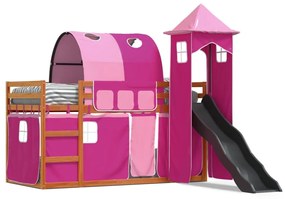 Letto A Castello Con Scivolo E Tende Rosa 80x200 Cm /