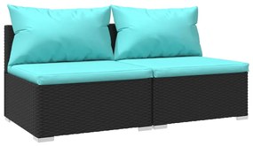 Set divani da giardino 2 pz con cuscini in polyrattan nero