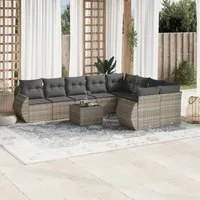 Set Divano Giardino 10 pz con Cuscini Grigio Chiaro Polyrattan 3221851