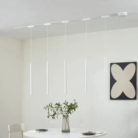 Lindby Sistema a binario 48V Lumaro, pendente, lampadina tubolare, a 5 luci, bianco,