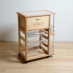 Carrello portafrutta portapane e bottigliera NATURALE