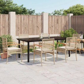 Set da pranzo da giardino 7 pz con cuscini beige in polyrattan