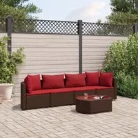 Set Divano da Giardino 5 pz con Cuscini Marrone in Polyrattan 3308373