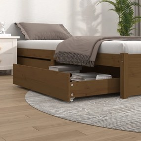 Cassetti Per Letto 2pz Marrone Ambra İn Legno Massello Di Pino /