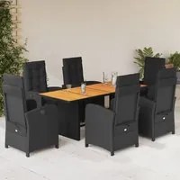 Set da Pranzo da Giardino 7 pz Nero con Cuscini in Polyrattan 3212504