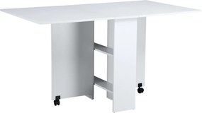 Tavolo Pieghevole Salvaspazio in Legno Bianco con Ruote...