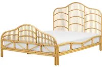 Letto a pannello Legno chiaro Rattan Mogano Legno UE Doppio 140x200 cm Telaio a doghe Base letto Intrecciato Testiera decorativa Moderna Boho