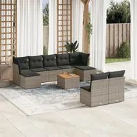 Set Divano da Giardino 10 pz con Cuscini Grigio in Polyrattan 3256193