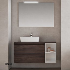 Mobile Bagno Sospeso "Cube 3" Da 91 Cm Composto Da Due Cassetti C/Vano a Giorno Lavabo E Specchio Con Lampada Led