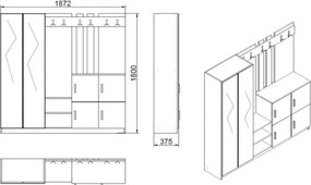 Mobile Da Ingresso Con Attaccapanni Scarpiera 2 Ante E Specchio Rovere E Bianco Rudi