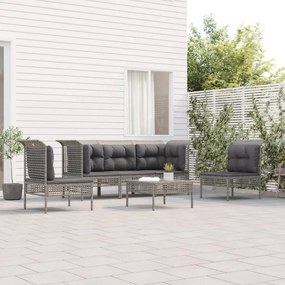 Set divani da giardino 6 pz con cuscini in polyrattan grigio