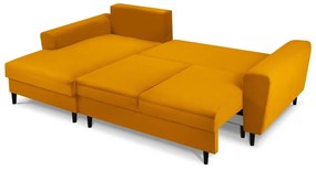 Divano angolare color senape allungabile e con contenitore (con penisola a sinistra/con chaise lounge) con rivestimento in velluto a coste Kyoto – Cosmopolitan Design