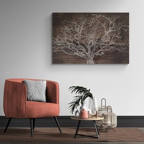 Stampa su tela – Corona dell'albero su sfondo di legno
