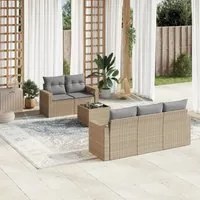 Set Divano da Giardino 6 pz con Cuscini Beige in Polyrattan 3218689