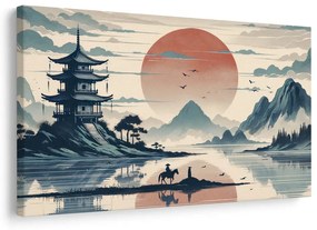 Quadro su tela – Paesaggio giapponese con cavaliere