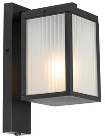 Lanterna da parete per esterni nera con vetro a coste e sensore crepuscolare - Charlois
